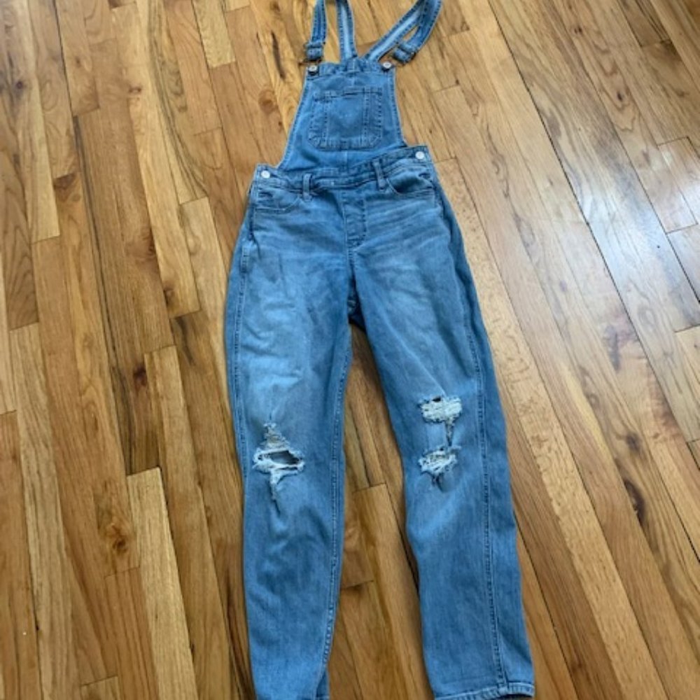 Hollister Light Blue Distressed Denim Overalls